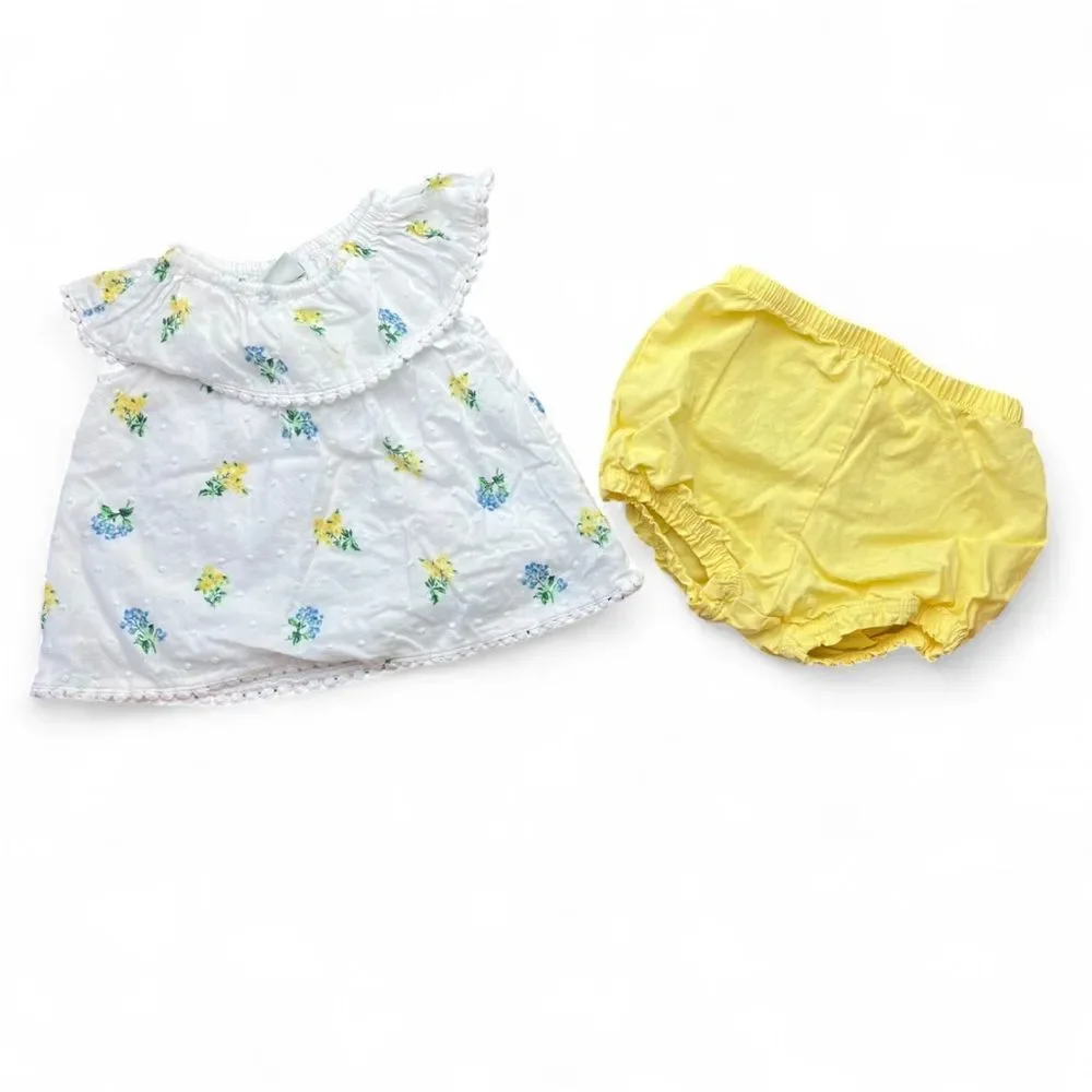 Floral Print Baby Top with Yellow Bloomers 6 months